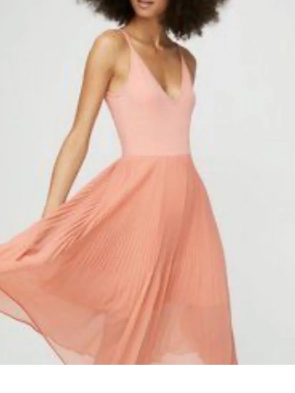 Aritzia Wilfred Daphnee Tawny Orange Sleeveless V-Neck Pleated Midi Dress